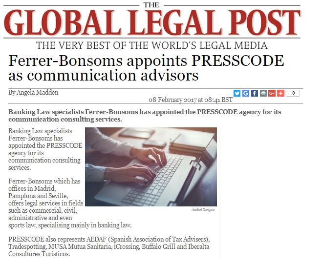 Presscode gestiona ya la comunicación del despacho Ferrer-Bonsoms